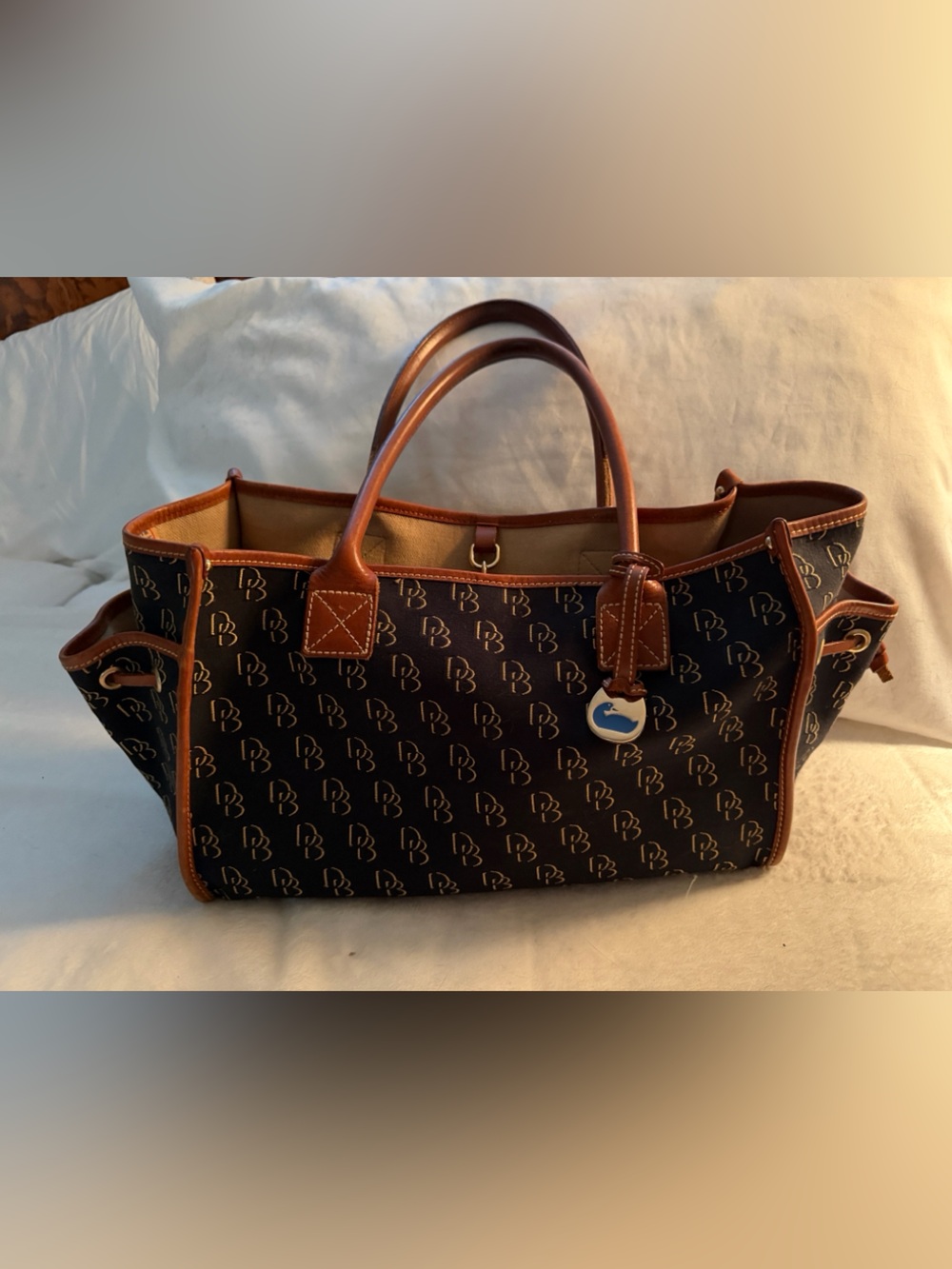 Dooney & Bourke Navy Signature Tote with Brown Leather Trim - Picture 5 of 5